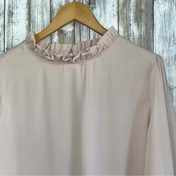 Zenana Beige Ruffle Edge Long Sleeve Blouse - Picture 4 of 5
